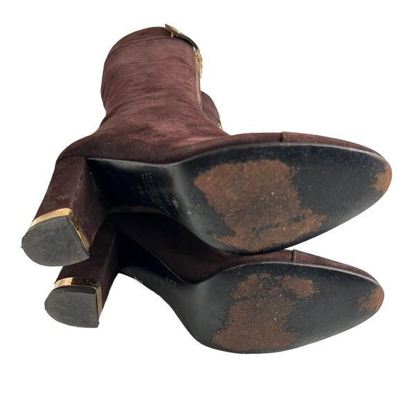 Bellofatto boots knee high brown suede zip up gold block heel size 6.5 - Picture 8 of 11